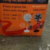 This is a Teng Fei 16-inch solar rechargeable standing fan