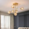 Modern 6-Light Gold & Amber Glass Globe Semi-Flush Ceiling Chandelier